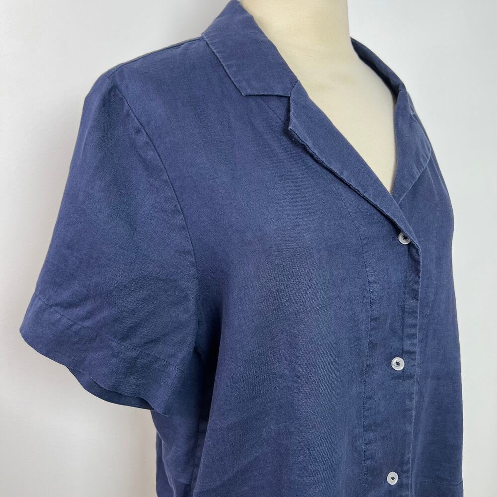 Quince Women's 100% Linen Classic Navy Blue Button Down Shirt Minimalist Size M - Picture 7 of 16